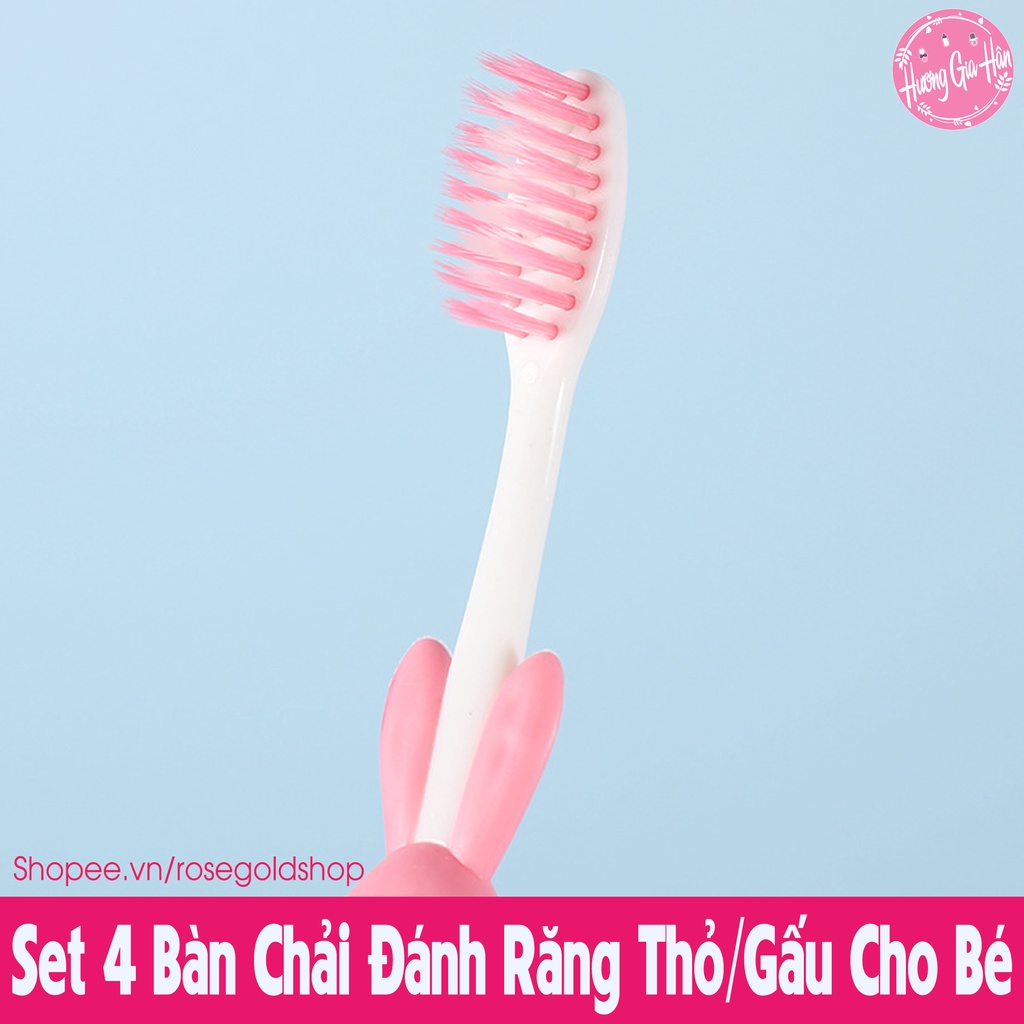 Set 4 Bàn Chải Đánh Răng Xuất Nhật Hình Thỏ, Có Nắp Bảo Vệ Sạch Sẽ Cho Bé Yêu