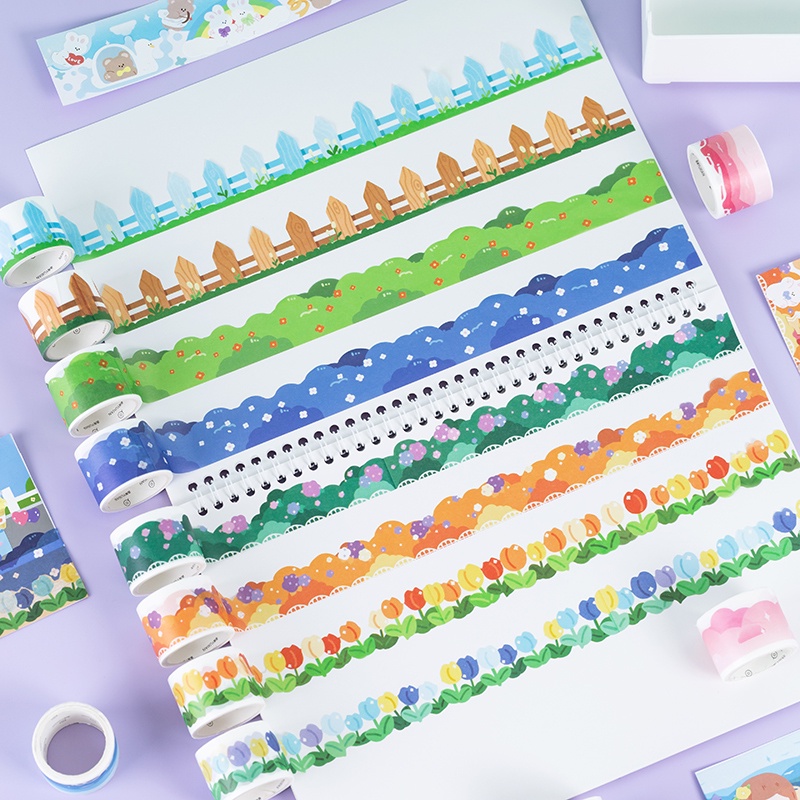 Set 12 Cuộn Băng Keo Washi In Họa Tiết Hoa Tự Nhiên Trang Trí Thủ Công