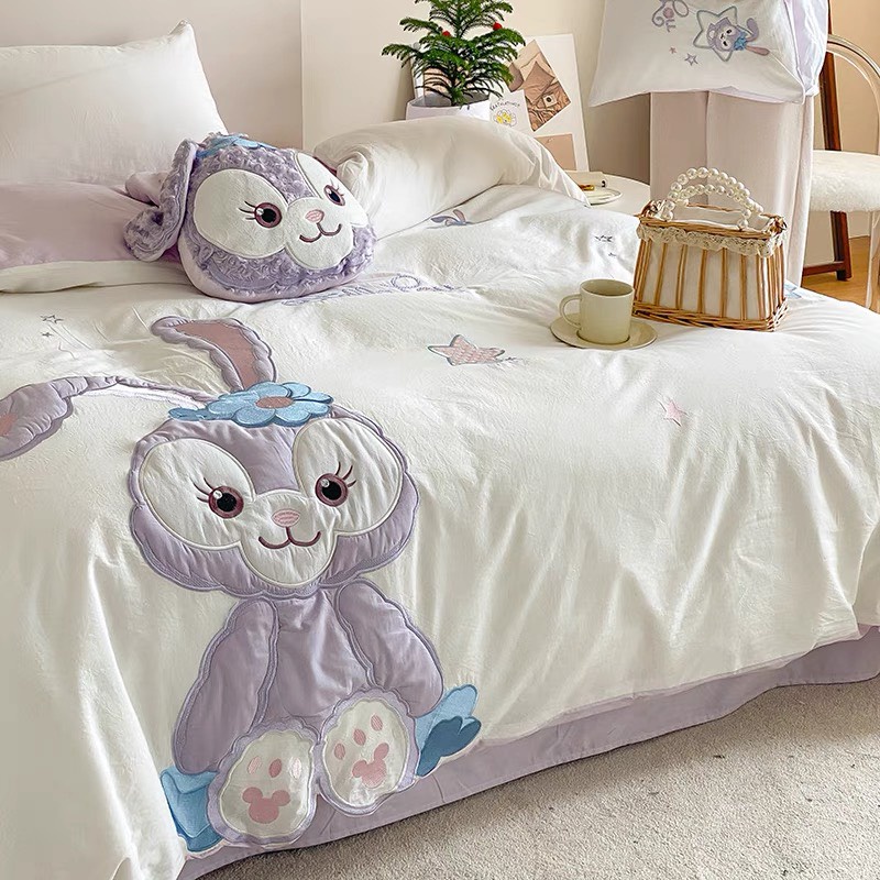 Bộ chăn ga gối mẫu THỎ TÍM - Cotton Line Disney thêu họa tiết ngộ nghĩnh, set 5 món sẵn hàng