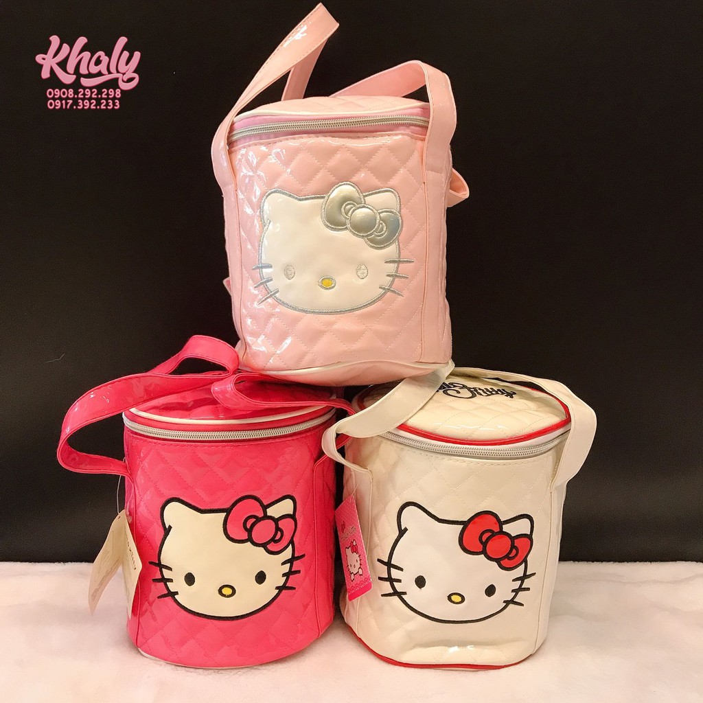 🍰Túi xách tay dạng tròn 1 ngăn da bóng hình mặt Mèo Kitty 3 màu hồng nhạt, hồng đậm, trắng - (15x16x18cm)