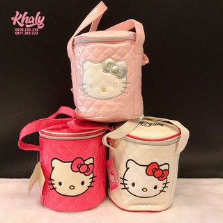 🍰Túi xách tay dạng tròn 1 ngăn da bóng hình mặt Mèo Kitty 3 màu hồng nhạt, hồng đậm, trắng - (15x16x18cm)