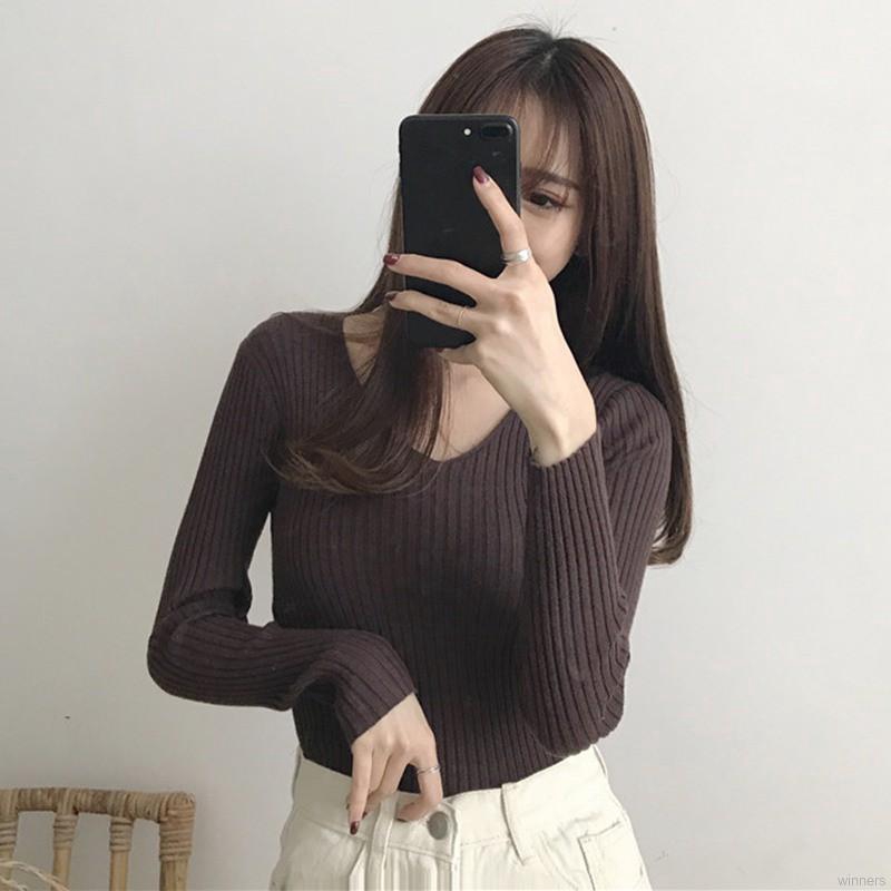 Áo dệt kim nữ tay dài cổ chữ V dáng ôm sành điệu | BigBuy360 - bigbuy360.vn