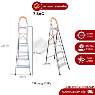 Thang Ghế Nhôm Tay Vịn 7 Bậc 2m15,Thang Nhôm Ghế Khung Inox Chắc Chắn,Bản Nhôm To - Bảo Hành Chính Hãng 12 Tháng