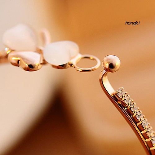 CLOVER Vòng Tay Mạ Vàng Mặt Hình Cỏ Ba Lá Đính Đá Lấp Lánh Cho Nữ