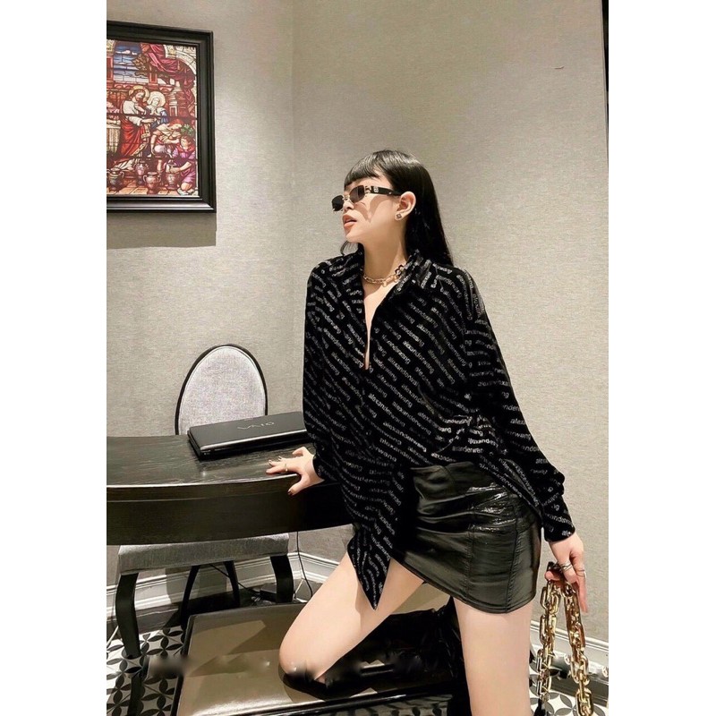 SÉT ÁO NHUNG CHỮ NHŨ MIX CHÂN VÁY DA BÓNG