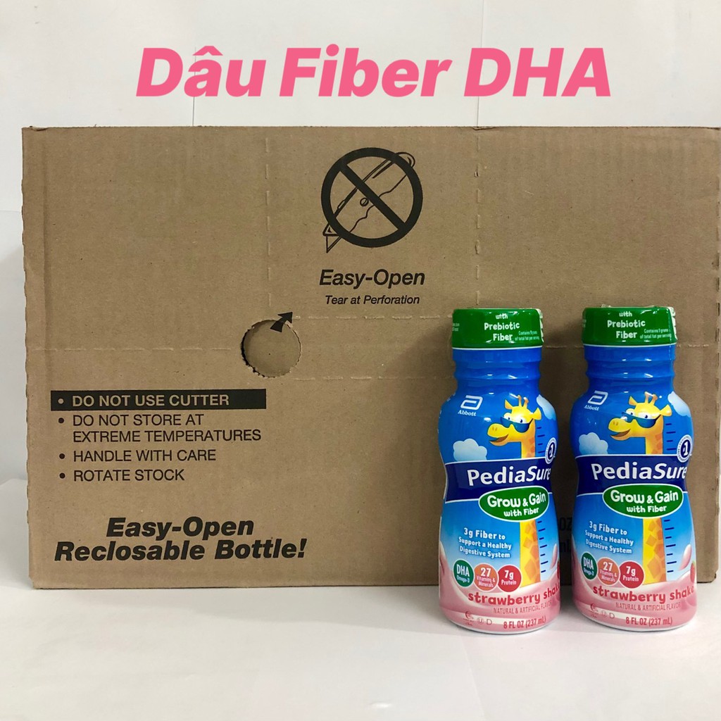 ❤ [Date 2/2022] Thùng 24 chai Sữa nước Pediasure Dâu Fiber DHA Grow Gain 237ml Mỹ, Giàu chất xơ