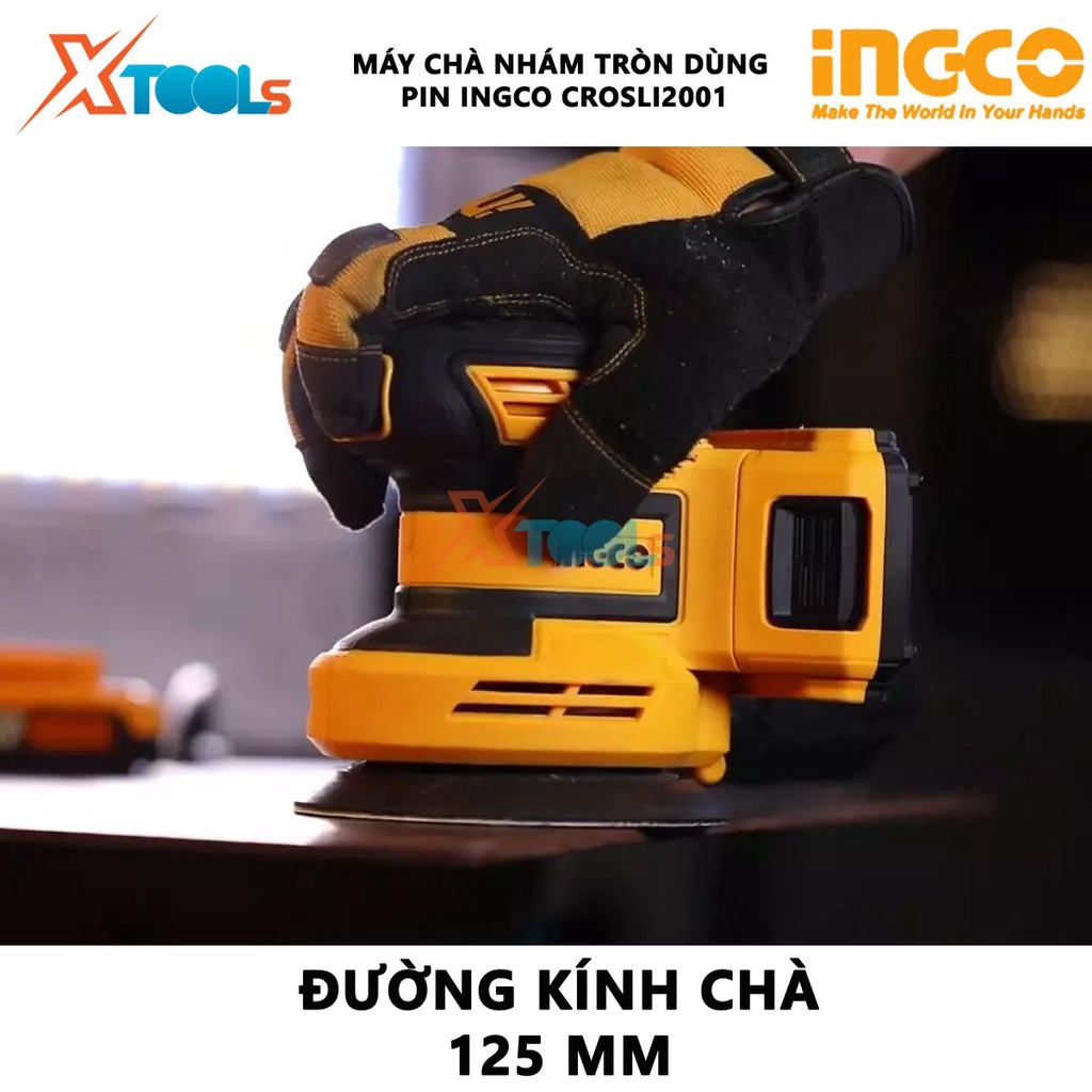 Máy chà nhám tròn dùng pin INGCO CROSLI2001 | Máy đánh bóng dùng pin, tốc độ không tải: 10000/min, Đường kính đĩa 125mm