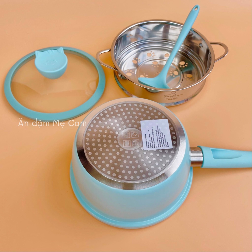 Bộ nồi nấu ăn dặm cho bé thương hiệu Fashion, lớp chống dính cao cấp, size 20cm