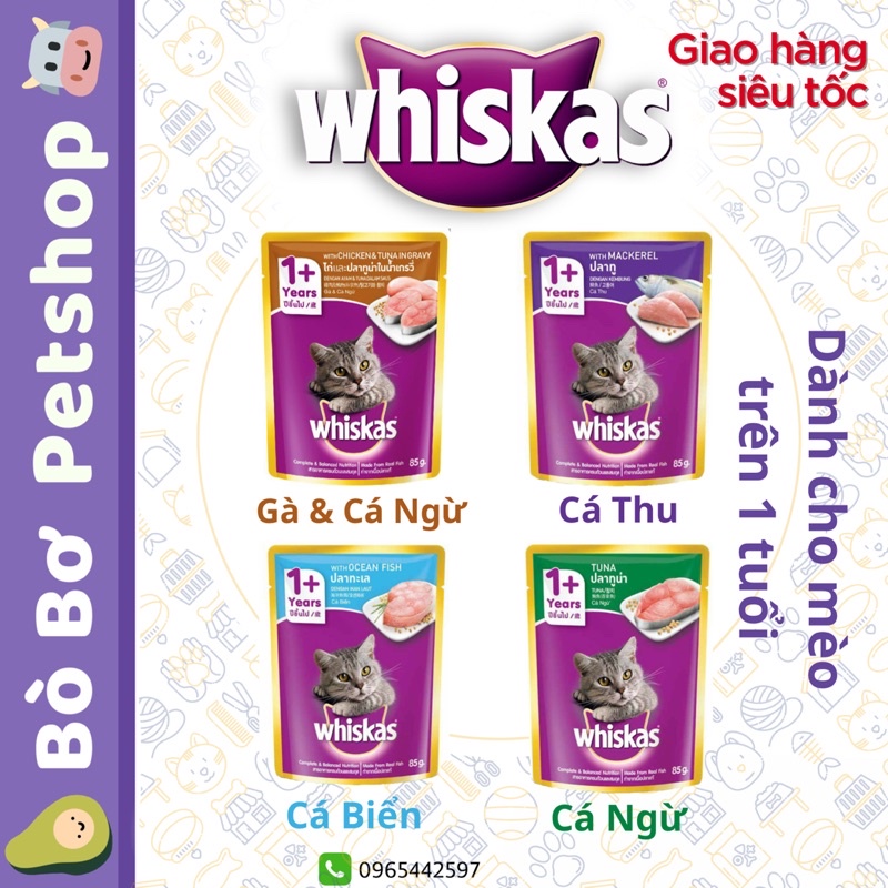 Thức ăn Pate Whiskas cho mèo đủ vị 80g