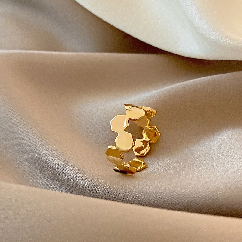 Nhẫn Đeo Tay Kim Loại Mặt Lục Giác Thời Trang Hàn Quốc