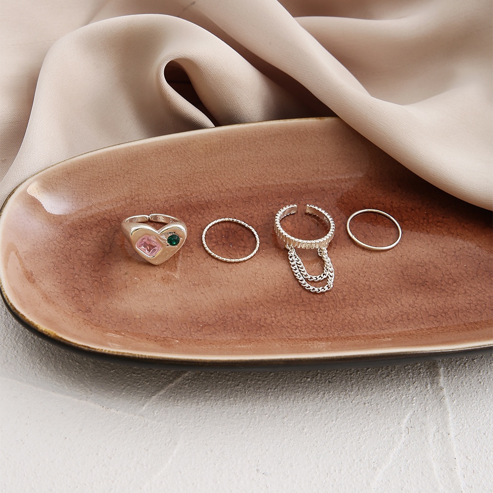 Set 4 nhẫn bạc phong cách Hàn Quốc thời trang