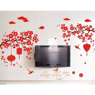 Decal dán tường 2 Cành hoa đào đỏ - Tết 01
