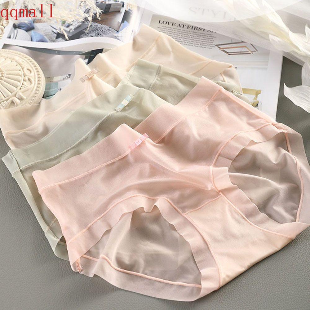 Quần Lót Cotton Lụa Lạnh Không Đường May Lưng Vừa Màu Trong Suốt Cho Nữ