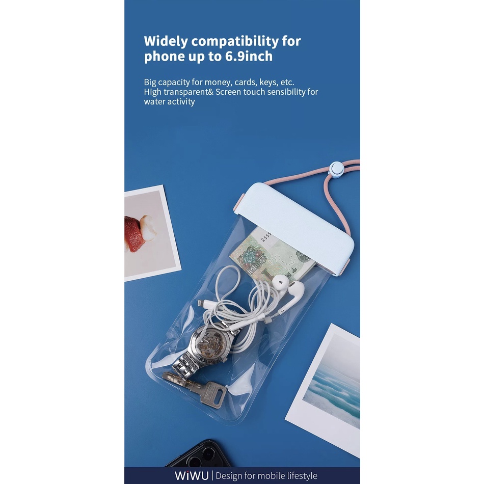 Túi Chống Nước Wiwu Aqua Waterproof Bag Dành Cho Điện Thoại Di Động Trong Suốt Cao, Cảm Ứng Nhạy - Hàng Chính Hãng