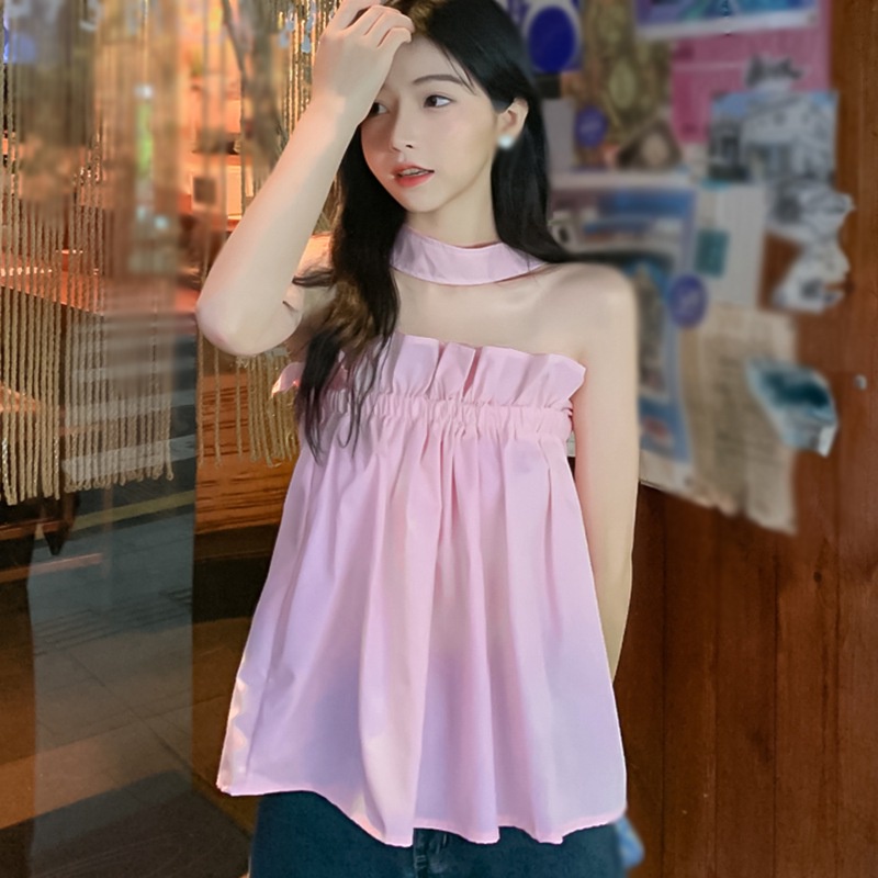 Áo không tay dáng rộng hở lưng màu sắc giản đơn năng động theo phong cách Hàn Quốc