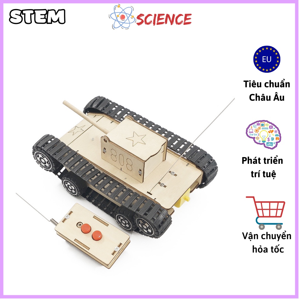Bộ lắp ráp xe tăng gỗ điều khiển từ xa, đồ chơi giáo dục cho bé thông minh, tư duy sáng tạo, logic