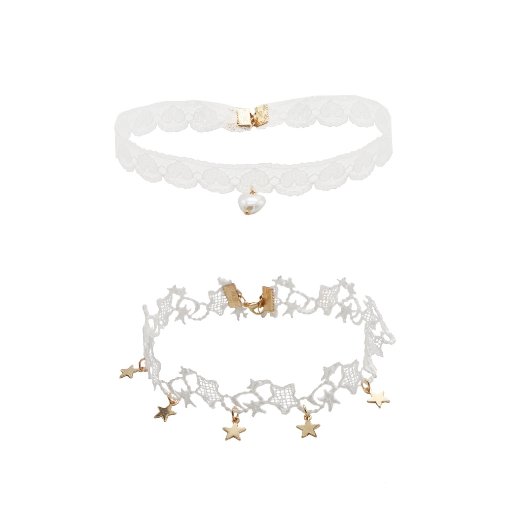 Vòng Cổ Choker Ren Trắng Mặt Hoa Đính Ngọc Trai Thời Trang Thanh Lịch