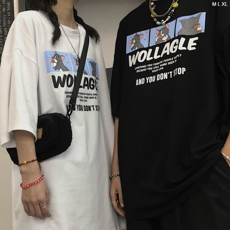 Áo thun tay lỡ  WOLLAGLE  phông Unisex nam nữ tee oversize form rộng pull Ulzzang Streetwear Hàn Quốc vải mềm