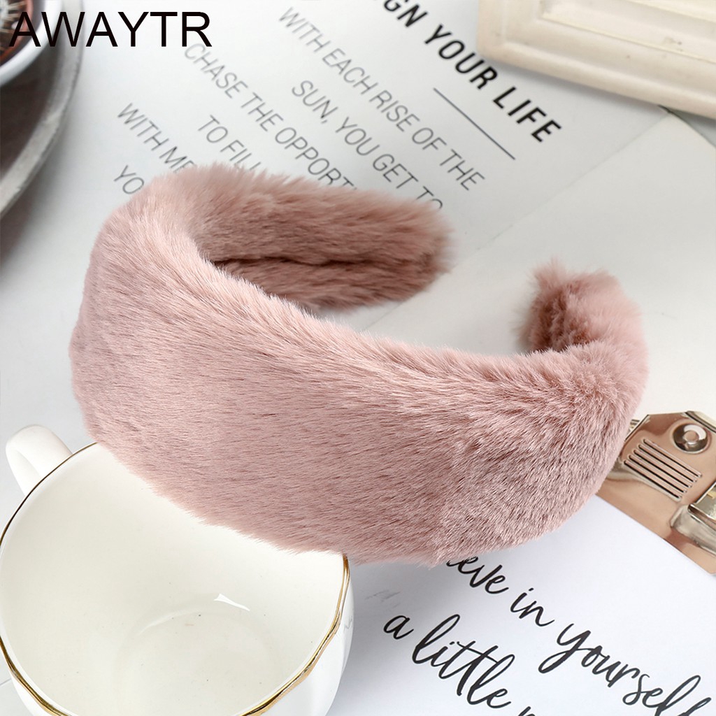 AWAYTR New Simple Solid Color Autumn and Winter Plush Wide Headband