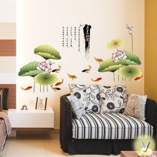Decal dán tường Hoa sen thủy mặc