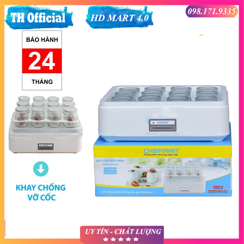 Máy Làm Sữa Chua Tự Động Chefman CM-321T Chính Hãng, Máy Ủ Sữa Chua Tại Nhà 12 Cốc Thủy Tinh Cao Cấp