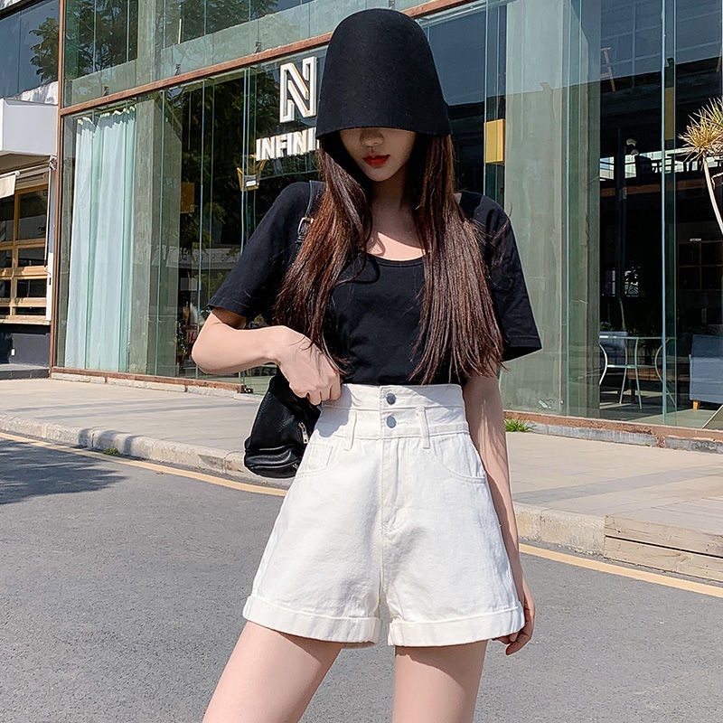 Quần Short Denim Lưng Cao Ống Rộng Thời Trang Hàn Quốc Cho Nữ