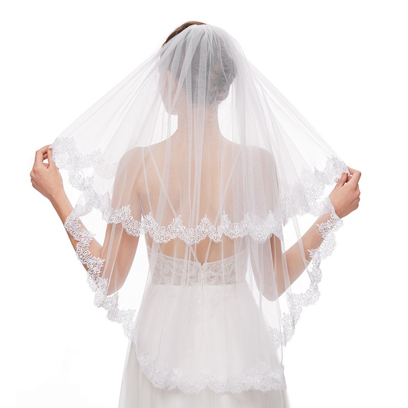 Mạng Che Mặt Vải Tuyn Hai Lớp Thiết Kế Giản Dị Dành Cho Cô Dâu