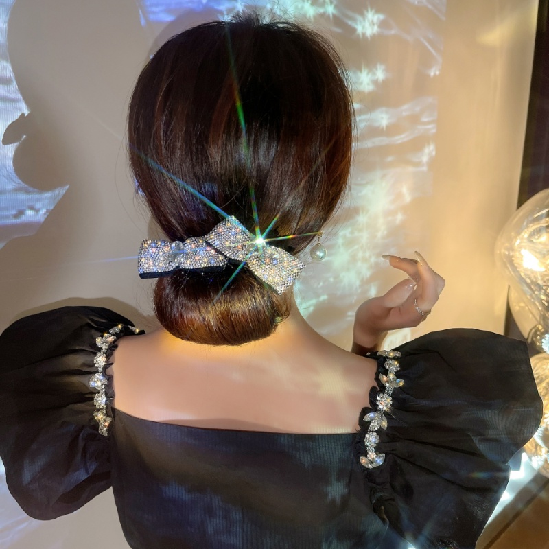 Kẹp Tóc Hình Nơ Đính Đá Kim Cương Lấp Lánh Thời Trang Hàn Quốc Chất Lượng Cao
