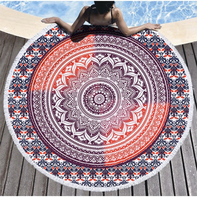 Thảm tròn hoạ tiết mandala khăn choàng đi biển dạng tròn