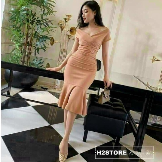 Đầm Body Sexy Dự Tiệc Dạo Phố Thiết Kế Trễ Vai Nhún Eo Đuôi Cá Sang Chảnh Thời Trang [XM MINH PHÚC]