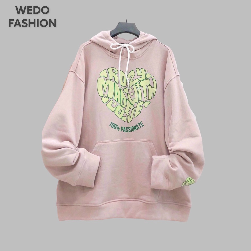 Áo hoodie MADEWHIT LOVE nữ, chất vải nỉ ngoại dày dặn phối túi form rộng sành điệu WEDO