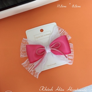 Kẹp tóc nơ hồng phối ren handmade size 11,5cm * 8,5cm cho bé gái ( ảnh thật )