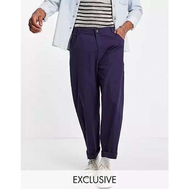 Quần Kaki Nam Nữ Polo Vintage Ống Rộng Xanh Navy - New - Xuất Xịn Chất Vải Cực Đẹp