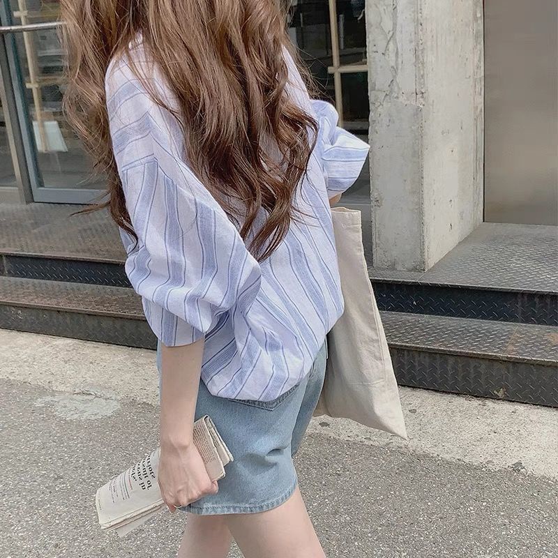 Áo Sơ Mi Tay Dài Kẻ Sọc Thời Trang Cá Tính 164153 Áo Sơ Mi Dáng Rộng Phong Cách Retro Hợp Thời Trang