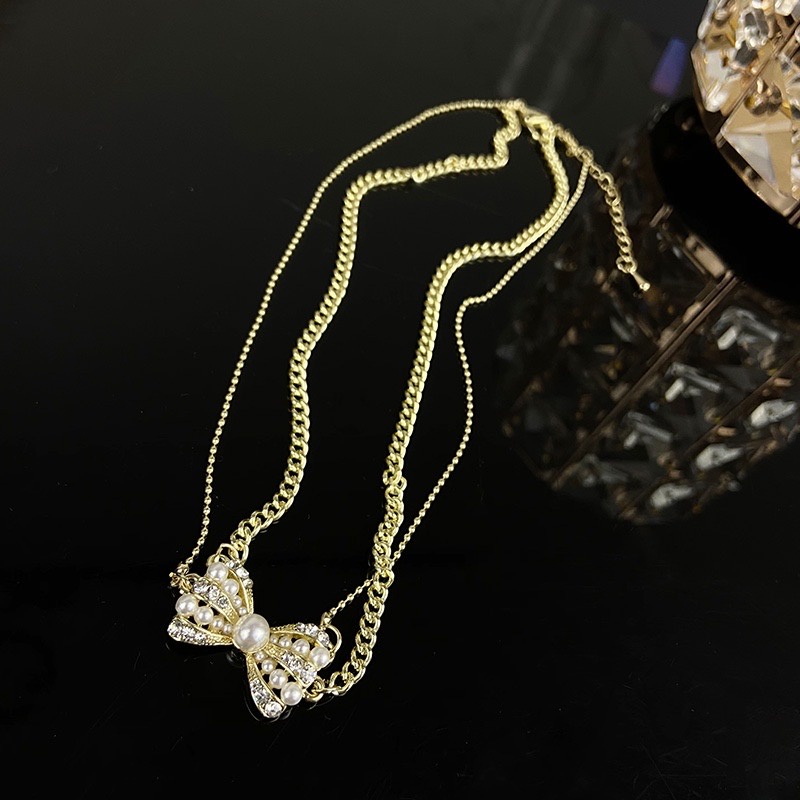 Choker Dây Chuyền Vòng Cổ Hợp Kim 2 Lớp Hình Nơ Đính Đá  Sang Chảnh Thanh Lịch Mainia Shop
