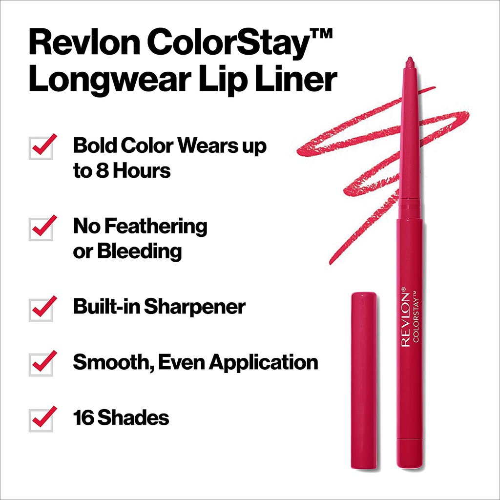 Chì Kẻ Viền Môi Lip Liner by Revlon, Colorstay Face Makeup with Built-in-Sharpener, Longwear Rich Lip Color
