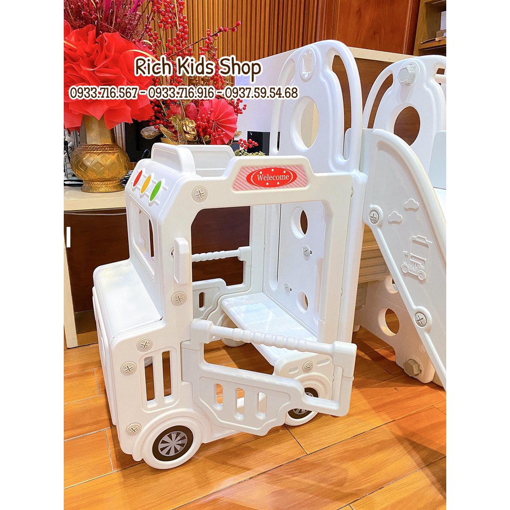 Cầu trượt xích đu BUS cho bé, nhà ô tô có đèn nhạc vô lăng BABYCOSI xịn xò đẹp lắm