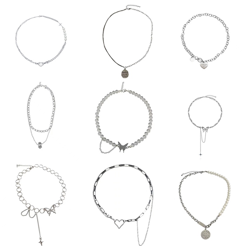 Thời trang nữ vòng cổ bằng thép titan Phiên bản Hàn Quốc Retro Ngọt ngào mát mẻ Hip Hop Bướm tình yêu Mặt dây chuyền vòng cổ