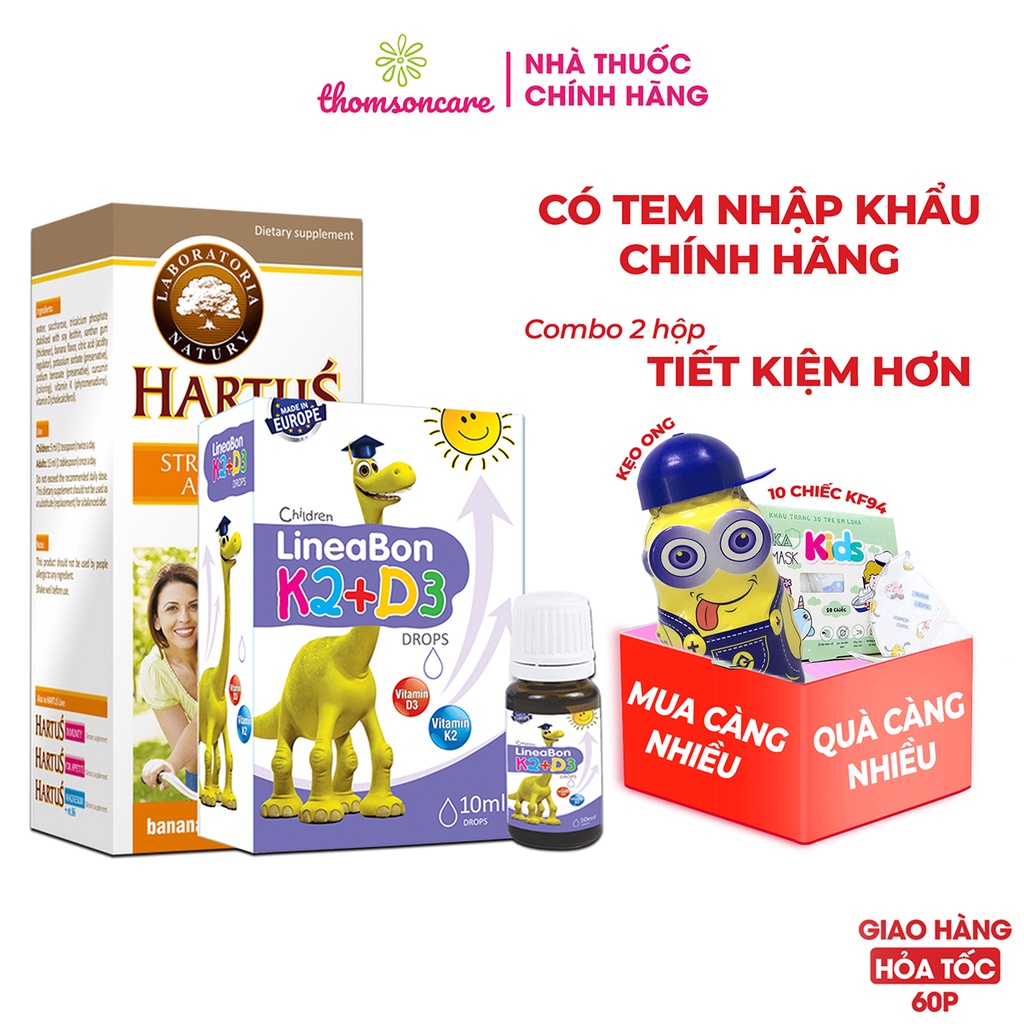 Canxi Hartus và Lineabon - Bộ đôi bổ sung canxi và vitamin D3 cho bé từ sơ sinh - Nhập khẩu từ Châu Âu