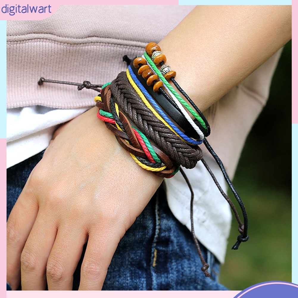 Set 3 Vòng Đeo Tay Chất Liệu Da Nhân Tạo Phong Cách Retro Cho Nam