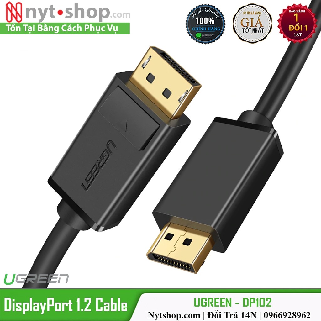 Cáp DisplayPort 1.2 Dài 1M-5M Chính Hãng UGreen DP102 -  4K@60Hz / 2K*144Hz