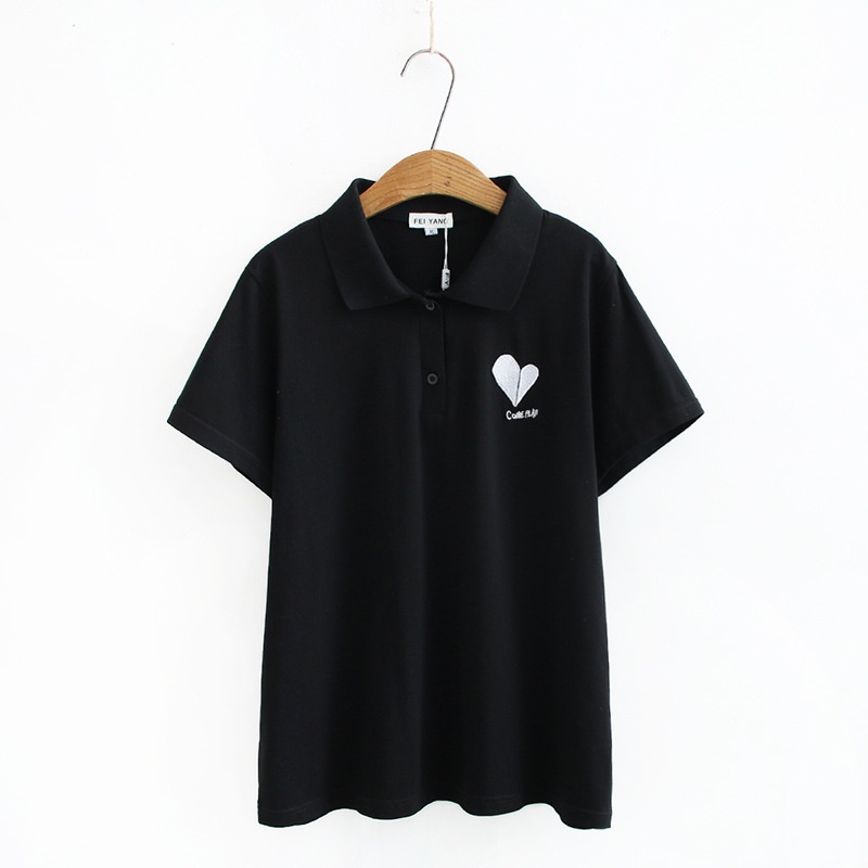 Áo Polo Nữ Nam Tay Lỡ In Hình Trái Tim Đen Huyền Bí Phong Cách Năng Nộng Đơn Giản Thanh Lịch Tinh Tế Sáng Tạo TTQ0463