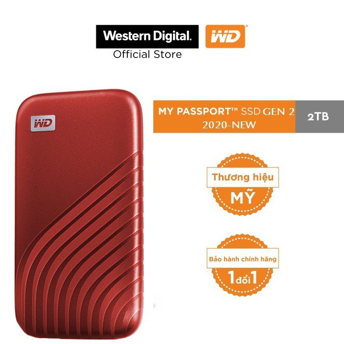 Ổ cứng di động 2TB External SSD WD My Passport USB 3.2 Gen 2 WDBAGF0020BBL-WESN