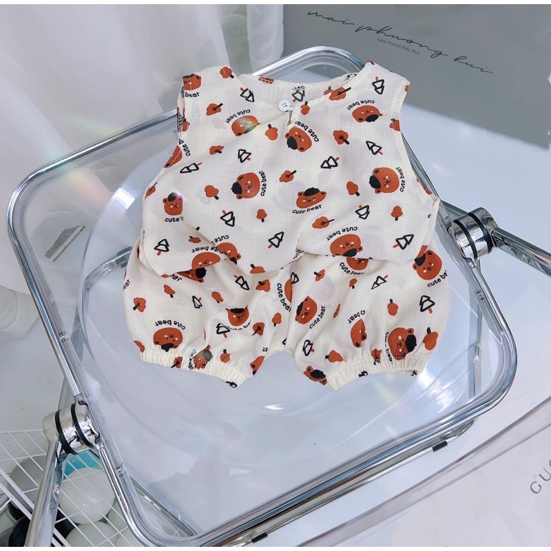 Bộ 3 lỗ chất liệu xô múlin , đũi nhăn cho bé trai bé gái