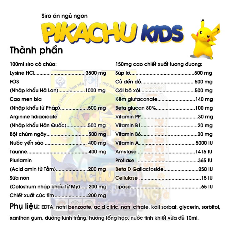 Vitamin tổng hợp bổ cho bé Pikachu Kids dạng siro giúp bé ăn ngon ngủ ngon tăng cường sức khỏe và sức đề kháng tăng cân