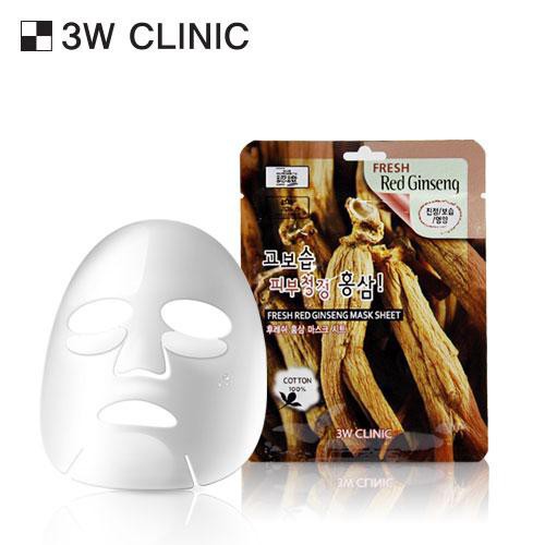 Mặt nạ Sâm đỏ  dưỡng ẩm chống nhăn 3W Clinic Fresh Red Ginseng Mask Sheet 23ml - Hàn Quốc Chính Hãng