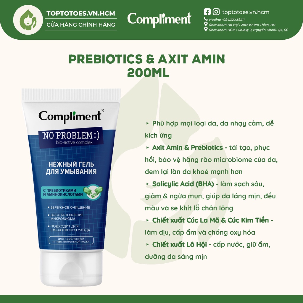 Gel rửa mặt BHA Compliment No Problem làm sạch sâu, giảm viêm & mụn 200ml