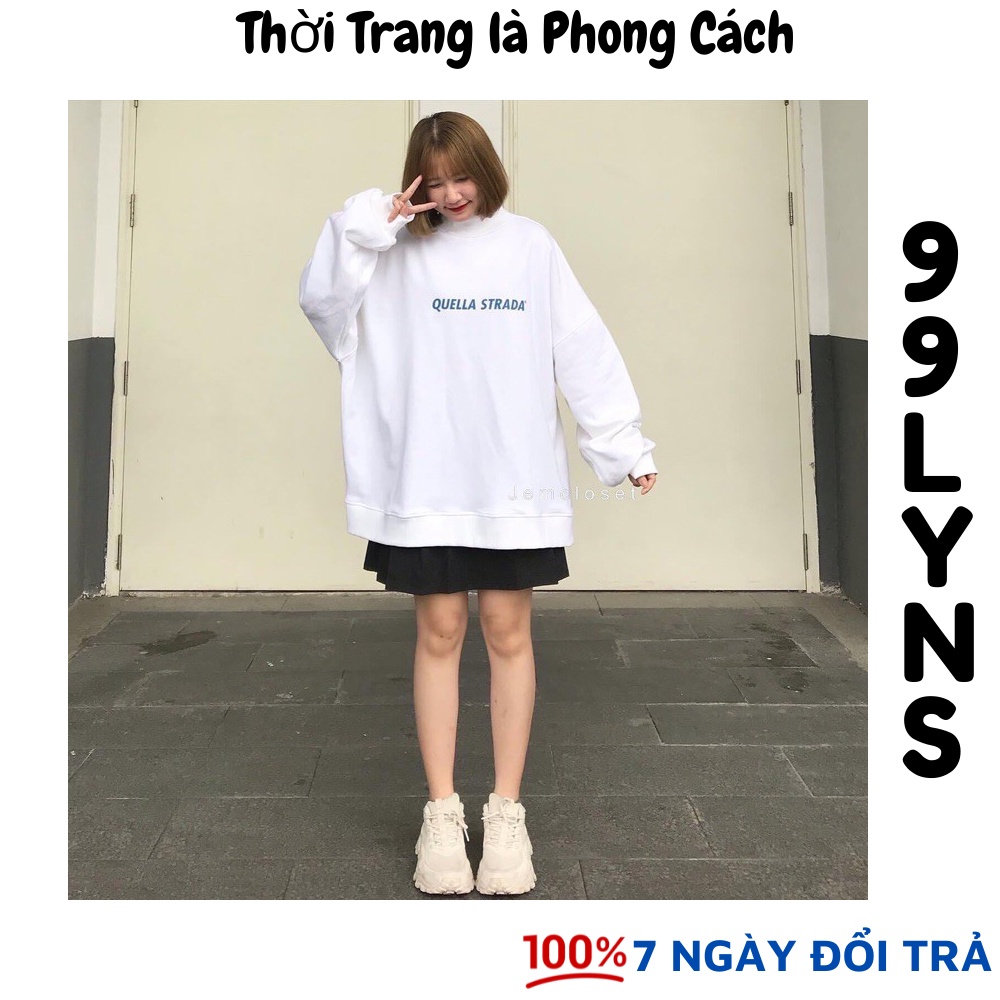 Áo sweater nữ form rộng đẹp tay bồng unisex giá rẻ cổ lọ nỉ bông cotton dưới 60kg, Sweater Quella strada - 99LYNS