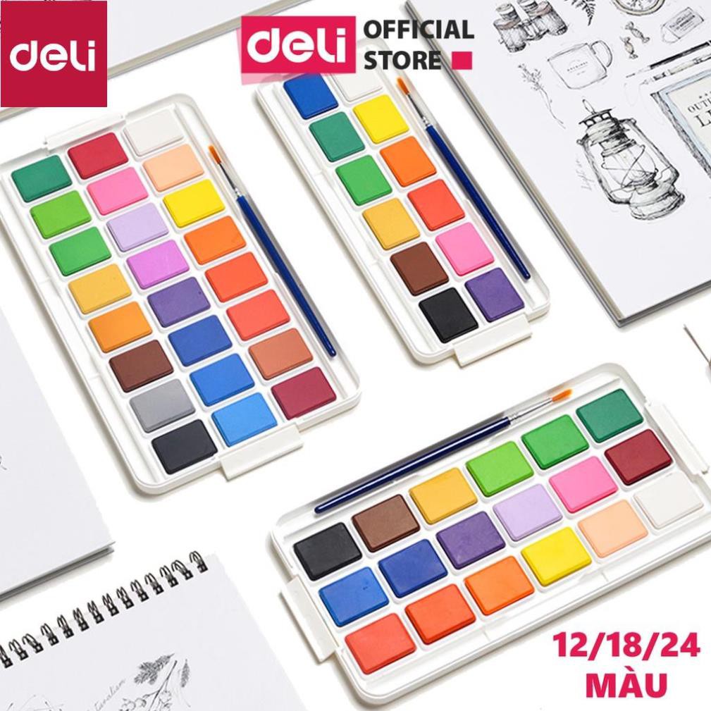 Màu nước dạng nén Deli - 12 màu/18 màu/24 màu - 73868 / 73869 / 73870 [Deli]
