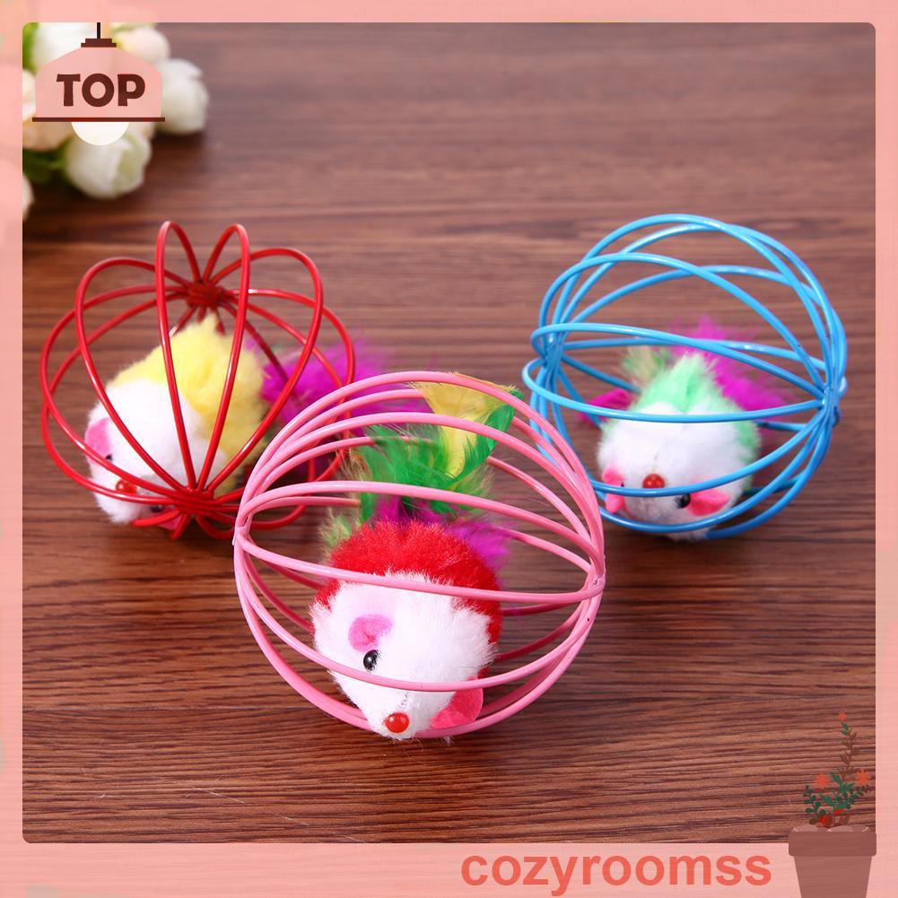 Bộ 3 Đồ Chơi Quả Bóng / Chuột Giả / Lông Vũ Vui Nhộn Cho Mèo Cưng